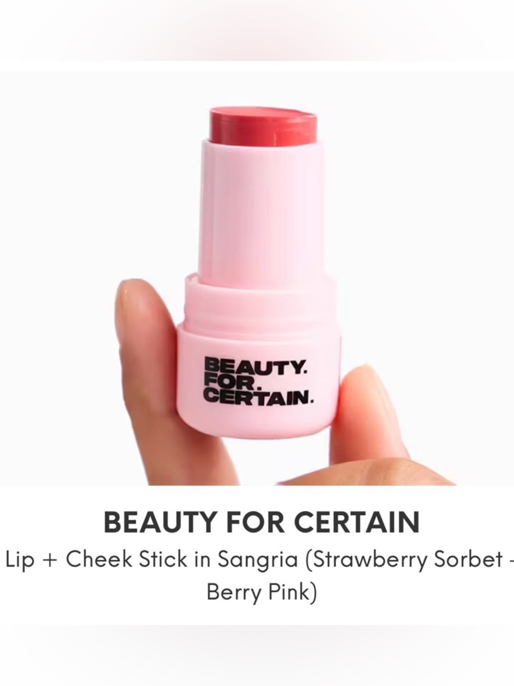 Beauty For Certain Lip + Cheek Stick — Sangria Berry Pink